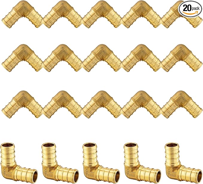 20-Pack EFIELD Pex Crimp Brass Fittings 3/4-Inch X 3/4-Inch Elbow for Pex Pipe/Tubing Connection, NSF/ANSI 61,(PEX1807058)