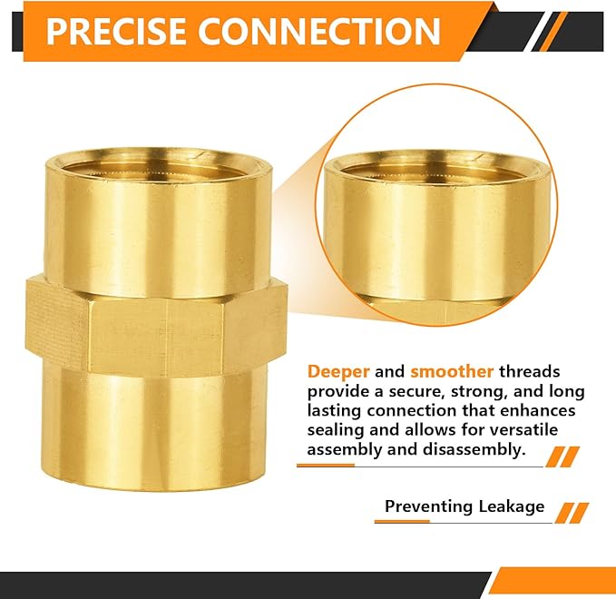 200-PCs HeSun Brass Pipe Fitting, 3/8" NPT Female x 3/8" NPT Female Hex Pipe Adapter