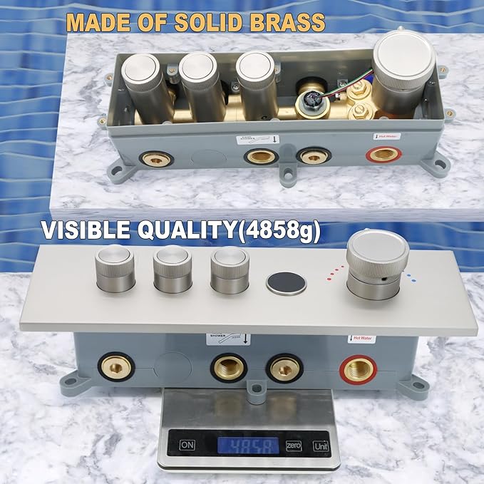 Enga 3-Function Shower Mixing Valve, Temperature Display Push-Button Thermostatic Valve with Flow Volume Control, Brushed Nickel