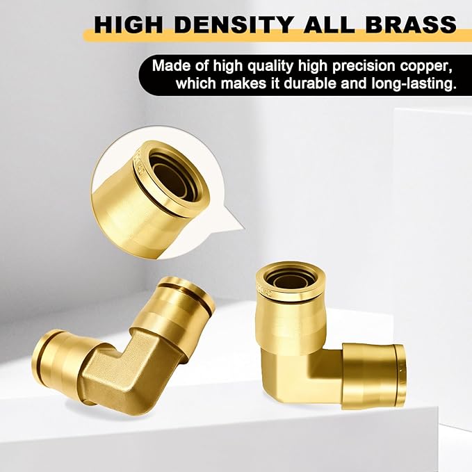 Siptenk 3PCS 1/2" Elbow DOT Brass Push to Connect Fittings, Air Brake Line Quick Connect for Truck Trailers Industry Air System