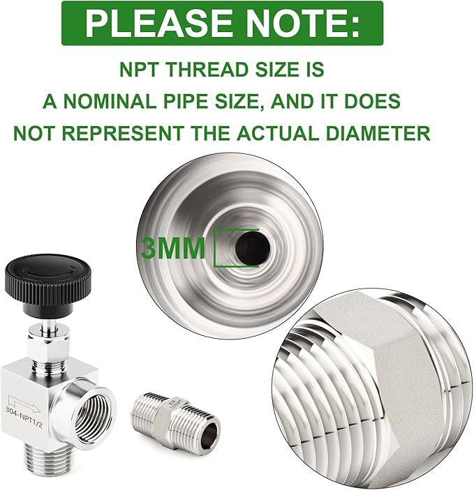 TAISHER 1PCS 304 Stainless Steel 90 Degree Needle Valve 1/2" NPT Male x 1/2" NPT Female For Flow Control Water Gas Oil With Nipple