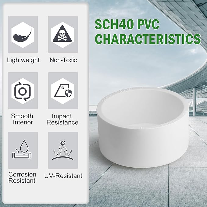 SCH40 PVC Cap 2 Inch - Fit Standard 2" SCH40 PVC Pipes (OD Approx. 2.375"), Zernmiarder Furniture Grade Pipe Caps, White Pipe Cover Fittings for Plumbing, DIY, Garden & Furniture - 4 Pcs
