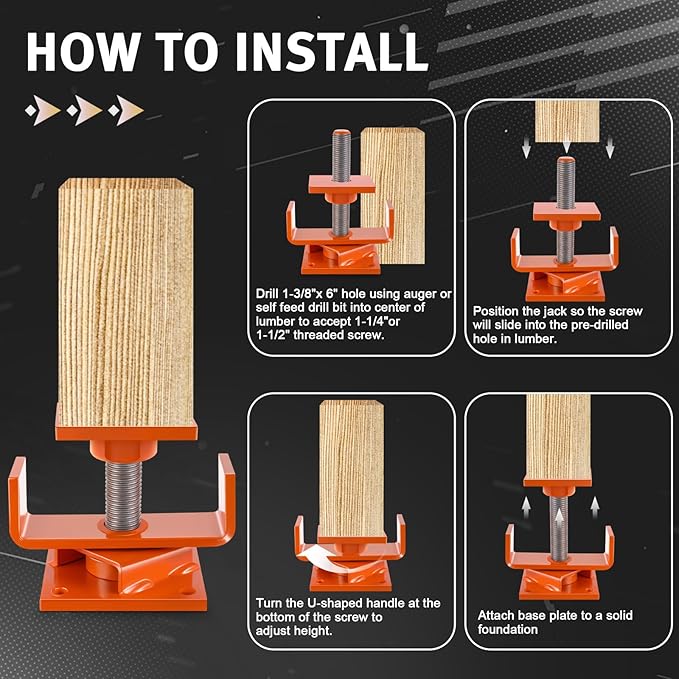 Lasnten 1 Pcs Timber Jack Adjustable Screw Jack Post with 5" Adjustment Range for Crawl Space Shoring Basement Beam Support House Floor Leveling Foundation Joist Lifting(4x4 with 15,000 Lbs Capacity)