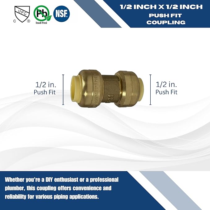 XFITTING Push Fit 1/2 Inch x 1/2 Inch, 1/2 in Push Fit Coupling, 27-3-2=2XX, 2 Pieces