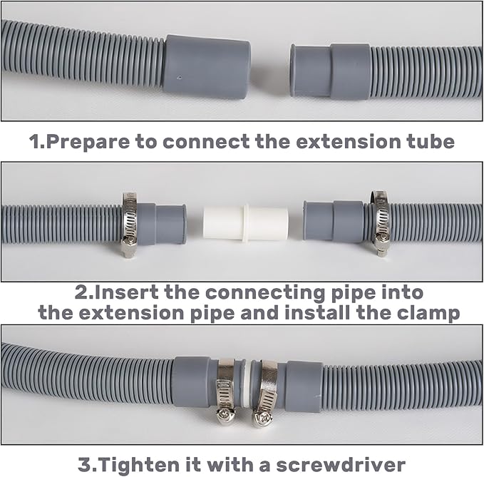 10 FT Washing Machine Drain Hose, Universal Dishwasher Drain Hose Kit, Including a 10 FT Dishwasher Drain Hose Extension, 1 White Extension Joint, 6 Steel Clamps and U-Shaped Elbow Hose Bracketr