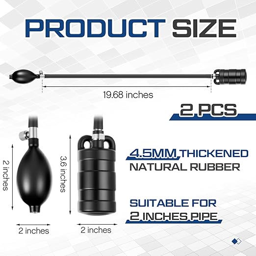 2 Sets 2 Inch Sewer Test Plug with Hand Pump, Inflatable Pipe Plug Balloon Plumbing for Toilet & Shower Drain