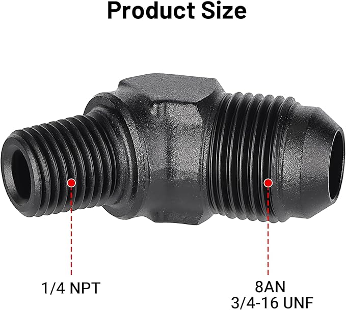 EVIL ENERGY 8AN Male Flare to 1/4" NPT Pipe 45 Degree Fitting Adapter Aluminum Black