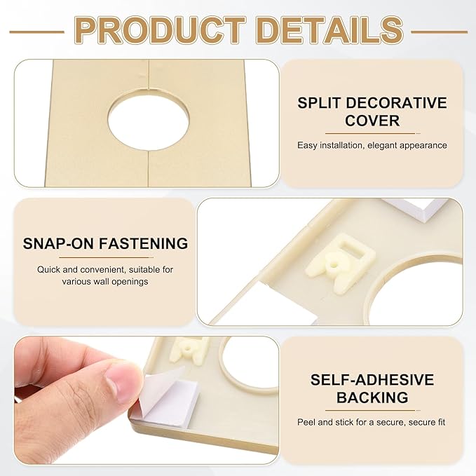PATIKIL Wall Split Flange 86mm / 3.4" OD, 4 Pcs Square Escutcheon Plate Cover PPR Plumbing Cover Plates with Self-Adhesive Tape for 33mm / 1.3" Dia Water Pipe Faucet, Gold