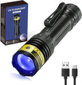 DARKDAWN UV Flashlight 365nm Black Light，Mini & Powerful USB- C Flashlights LED Rechargeable Woods Lamp， Portable Adjustable Focus Blacklight Flashlights for Uranium Glass, Money, Pet Urine Stains ﻿