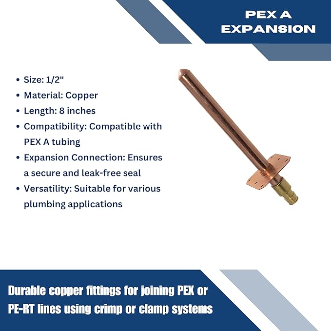 XFITTING 1/2 inch Pex A Expansion Stub Out Straight with Flange 4 inch x 8 inch, 30-5-6=25X, 25 Pieces
