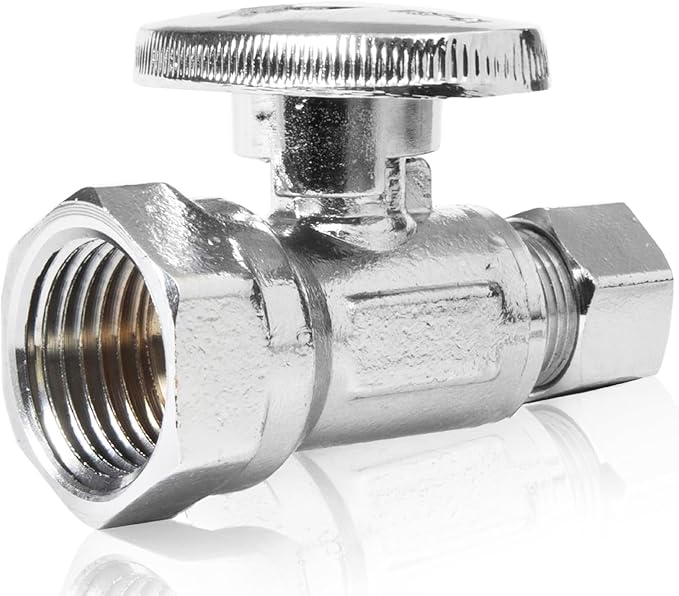 100-PCs HeSun Straight Stop Valve, 1/2" FIP X 3/8" OD Compression, 1/4 Turn Shut Off Valve, Chrome Plated Brass(VALVE057-100)