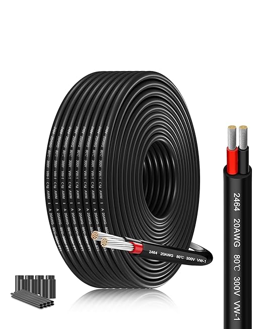 20 AWG 2 Conductor Stranded Wire SCHDRA 20 Gauge Oxygen-Free Tinned Copper Cable 49.21FT/15M UL2464 Certified - Flexible Low Voltage LED Lighting Cord for Automotive Boat Marine Applications