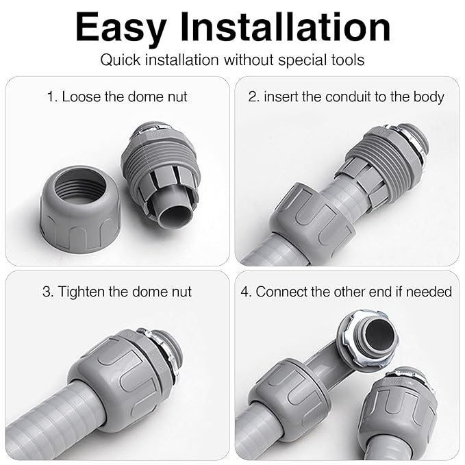 1/2 Liquid Tight Connector - 25 Pack Liquid Tight Conduit 180 Degree PVC Electrical Conduit Fitting Non Metallic Straight Flexible Conduit Connectors for Indoor Outdoor Home, Kitchen, and Bathroom