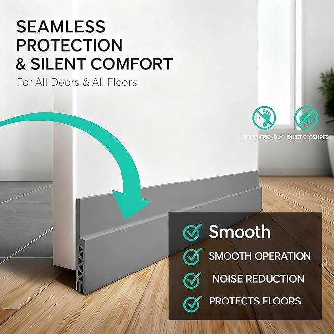 2 Pack Door Draft Stopper for Bottom of Door, 39" Silicone Weather Stripping Door Seal Strip, Self Adhesive Door Sweep Noise and Dust Blocker, Energy Saving Under Door Draft Blocker for Home & Garage