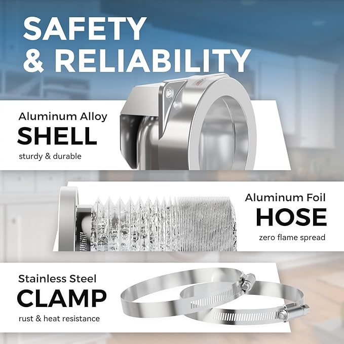 Magnetic Dryer Vent Coupling DV90 Airtight Seal Dryer Vent Connector Kit Easy to Clean Quick Connector Including a 2.6ft 4" Duct and two Clamps(Aluminum M)
