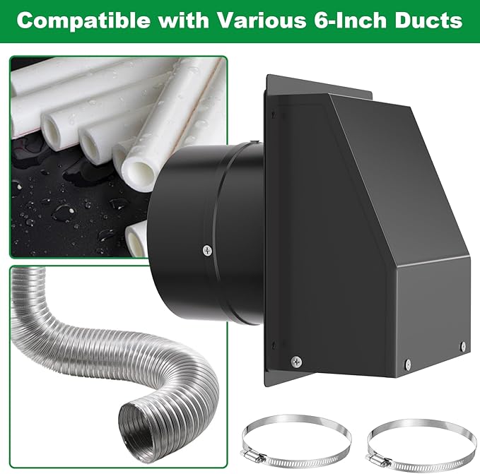 6" Wall Vent with Damper & Screen, Galvanized Steel Wall Mount Exhaust Vent,Outdoor Exterior Air Vent Cover, External Extractor Wall Vent Hood for House Kitchen Range Hood Air Ventilation