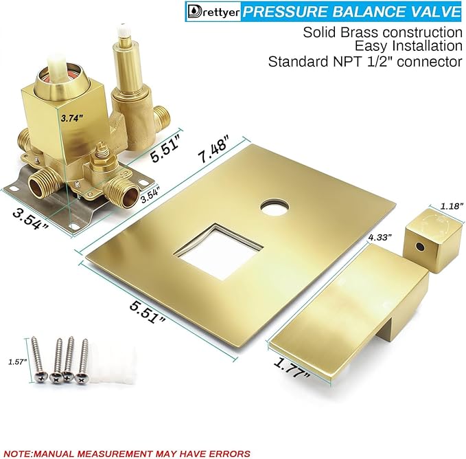 Brushed Gold 3 Way Shower Valve, Concealed Brass 3 Outlet Function Shower Diverter Valve Flow Control Mixer Mixing Rough-In Shower Valve Kit