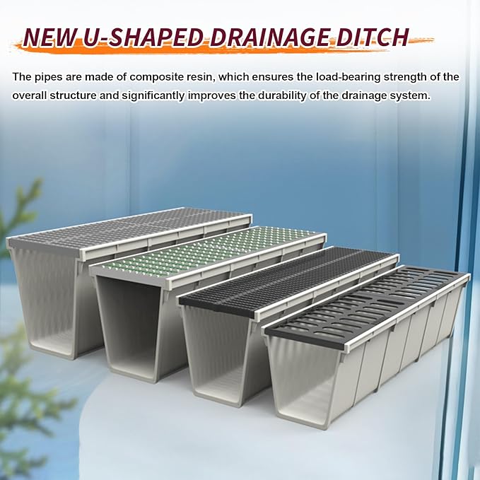 Under Deck Drainage System,Stainless Steel Trench Drain Kit,with Removable Grate Covers,for Yard Concrete Garden Driveway Garage