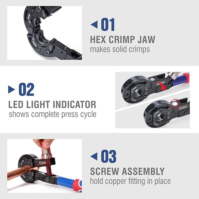iCrimp IWS-1632CF Copper Pipe Press Tool Kit for 1/2-in, 3/4-in and 1-in Viega Propress Fittings, Driven by Socket Wrench or Impact Wrench