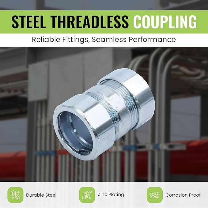 SELECT 5 Pack Lighting Threadless Coupling, 1-1/2 Inch Zinc Plated Steel Coupling, Electrical Conduit Fittings for Indoor and Outdoor Use