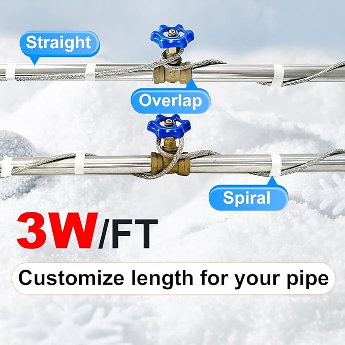 500' HTM Braid Self Regulating Heating Cable Mobile Home Heat Tape Water Pipes Freeze Protection Heat Trace Energy Saving Heat Tape for Water Hose