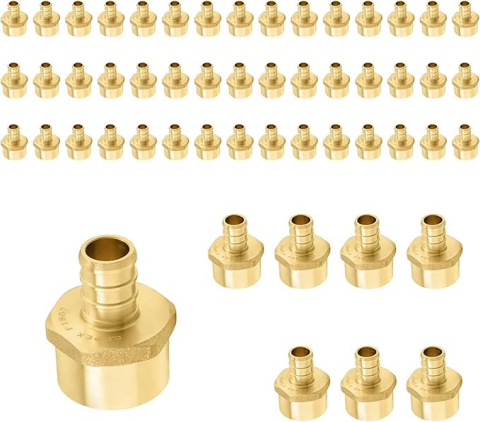 50-Pack PEX Fittings Niikappu 1/2" x 1/2" NPT Female Threaded Adapter, Brass Pex Crimp Adapters for PEX Pipes, ASTM F1807