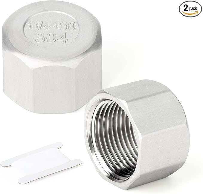 TAISHER 2PCS 304 Stainless Steel Cap Pipe Plug Socket Fitting 1-1/4" NPT Female
