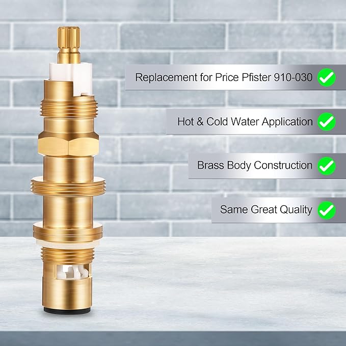 Dreyoo Ceramic Disc Cartridge Replacement for 910-030, Shower and Faucet Stem Compatible with Price/Pfister, Shower Valve Faucet Cartridge Brass Construction (1 Pack)