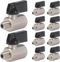 10 Pack 1/8'' Mini Brass Ball Valve 1/8 Inch Female x Male Threaded NPT Ball Valve Shut-Off Valve Plumbing Fitting for Water Oil Gas