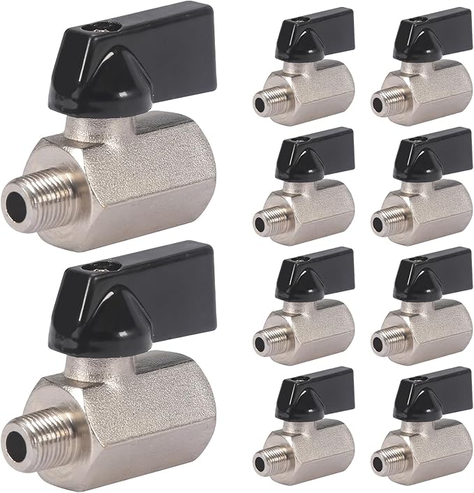 10 Pack 1/8'' Mini Brass Ball Valve 1/8 Inch Female x Male Threaded NPT Ball Valve Shut-Off Valve Plumbing Fitting for Water Oil Gas