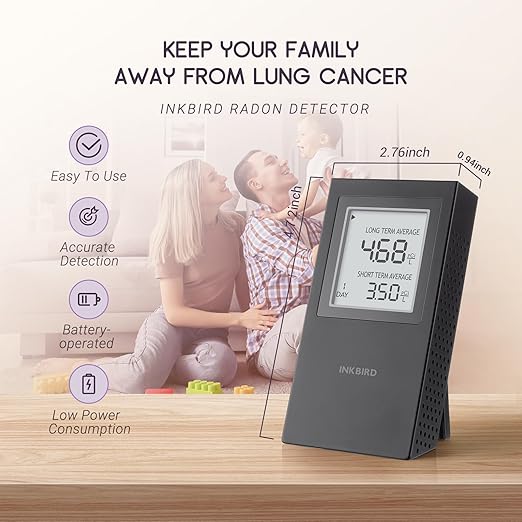 INKBIRD Home Radon Detector, Portable Radon Meter, Short-Term and Long-Term Monitoring, US Version-Pci/L Battery Included (INK-RD1-B)