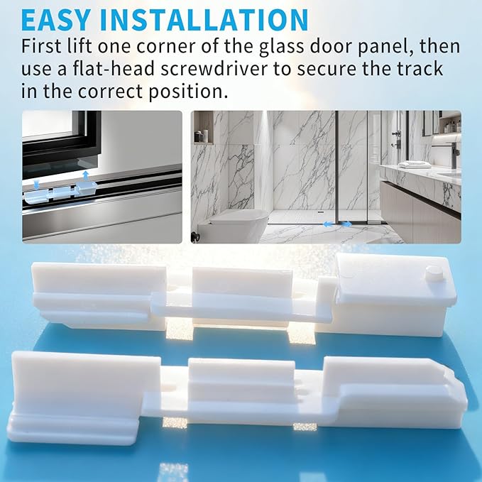 2PCS Framed Sliding Shower Door Bottom Guide White Shower Door Guide for Glass Shower Door Systems Compatible Glass Doors Track Guide, Sliding Door Jamb Repair Kit Shower Door Parts Replacement