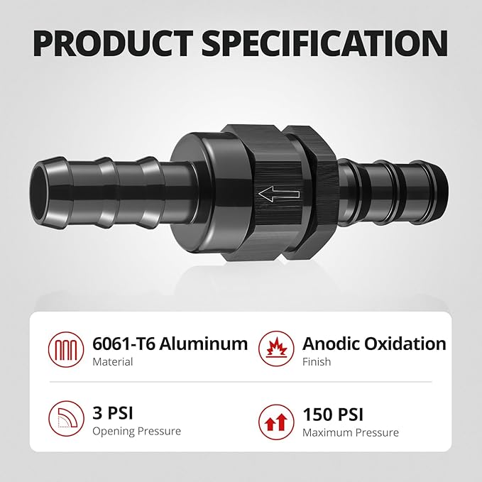 EVIL ENERGY 5/8" Check Valve, One Way Non-Return Valve Fitting Aluminum Black