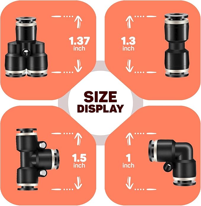 Utah Pneumatic 3/8 push to connect Air Line Fittings air elbow Air Hose quick connect Pneumatic Fittings Air Line Union 5 Pack