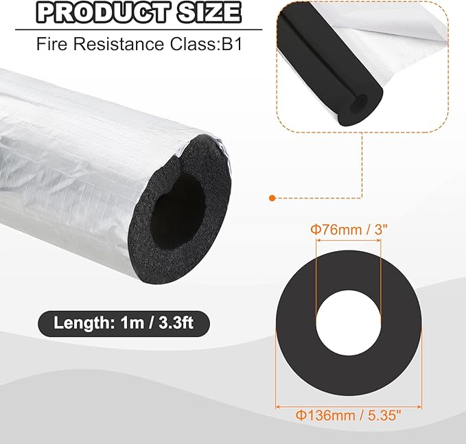 PATIKIL Pipe Insulation Foam Tube, 3.3FT Length Self Adhesive Pipe Freeze Protection Wrap with Aluminum Foil 3"(76MM) ID x 3cm Thickness for Outdoor Winter Irrigation