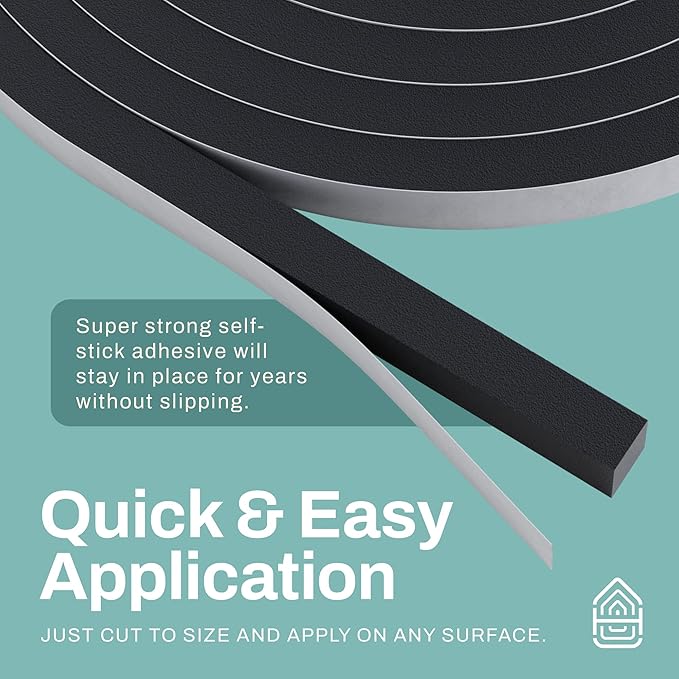 33 Feet Weather Stripping Seal for Doors and Windows Insulation Strip Weatherproof Self Stick Seal 3/16" x 3/8" Soundproof High Density Foam Insulation Tape Adhesive