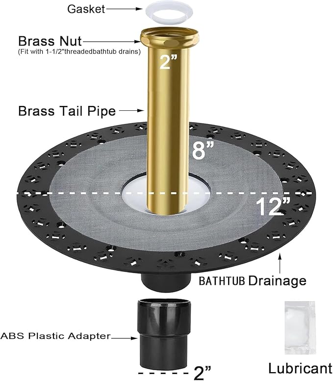 Upgrade Free Standing Tub Drain Rough-in Kit for Freestanding Bathtub Drain, 12 Inch Base Plate with Brass Pipe - CUPC Certification