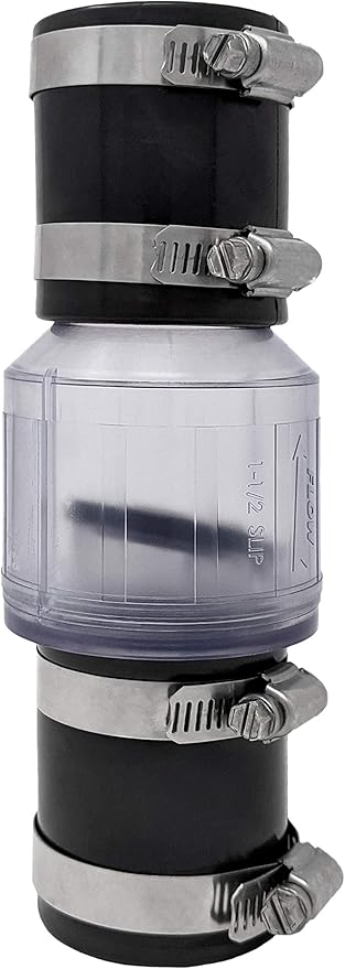 PumpSpy Silent Check Valve - 1-1/2" with Buna-N Couplings, Model CV-150, Spring-Loaded Flapper, Sump Pump Life Expectancy Increase, Includes Steel Clamps Fit 1-1/2″ Pipe