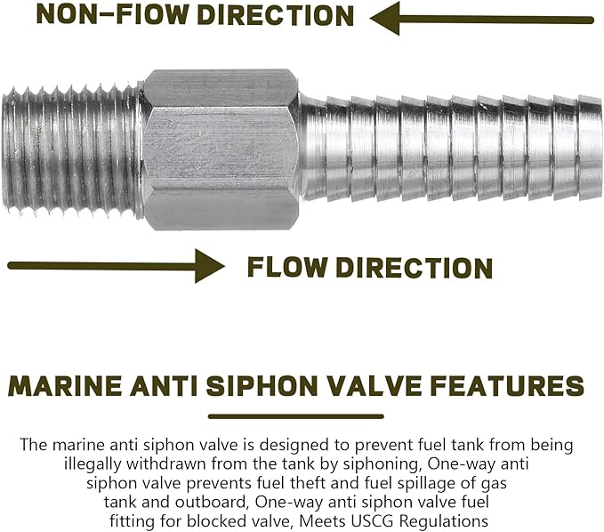 Marine Anti Siphon Valve Replacement for Boat Fuel Tank Pickup Tube to Prevents Fuel Theft and Fuel Spillage of Gas Tank Outboard, with 1/4" NPT, 3/8" Hose for Marine Fuel Tank Valve - Aluminum 2 PCS