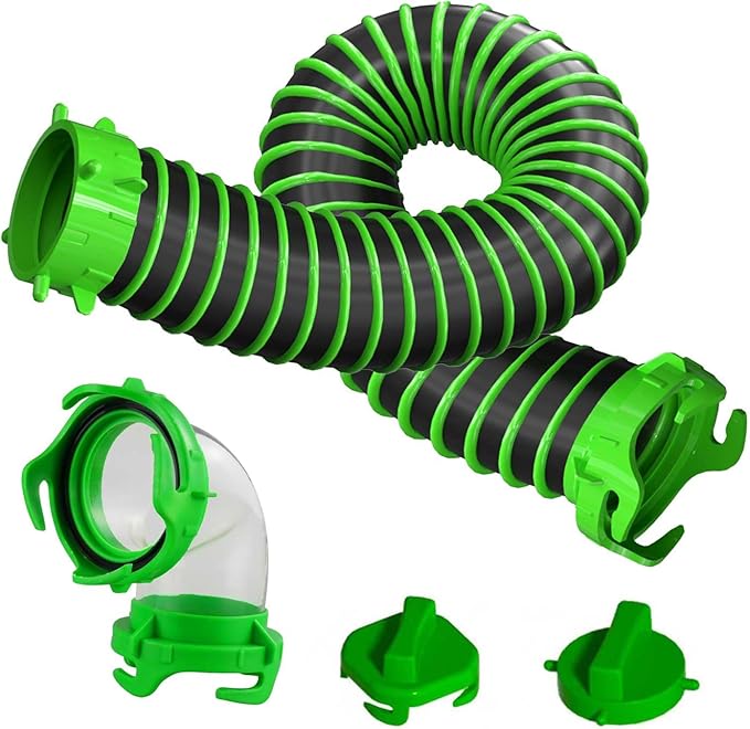 2 FT Camper Sewer Hose Kit with 90-Degree RV Tote Tank Adapter - 4 Bayonet Prongs on Each End for Sewer Hose Fittings -Connects Tote Tank to a Dump Station (2 Ft Sewer Hose Kit)