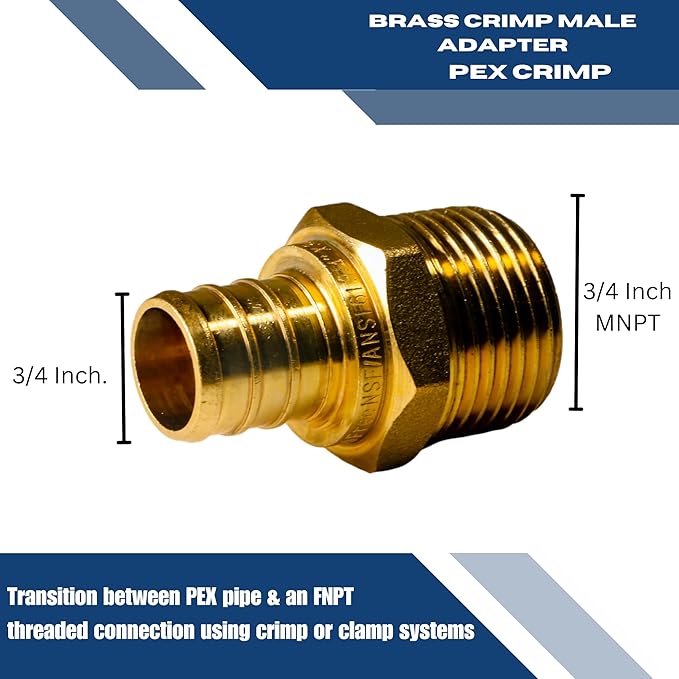 25 Pieces XFITTING 3/4" Pex x 3/4" Male Adapter, 3/4" Male NPT Threaded Adapter, 24-4-2=25X (25 Packs)