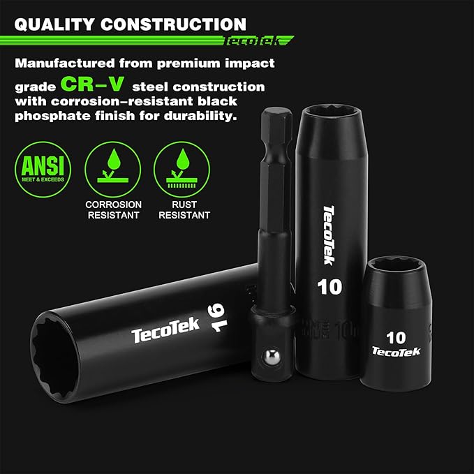 27 Pieces 3/8-Inch Drive 12-Point Metric Impact Socket Set, CR-V, 7mm to 19mm, Standard and Deep, 1/4"-3/8" Drill Adapter