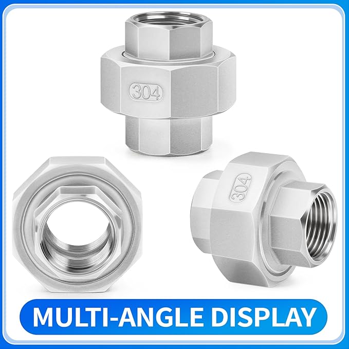 ChillWaves 304 Stainless Steel Cast Pipe Fitting, Union，3/8" NPT Female，Thread Adapter(4-PACK)