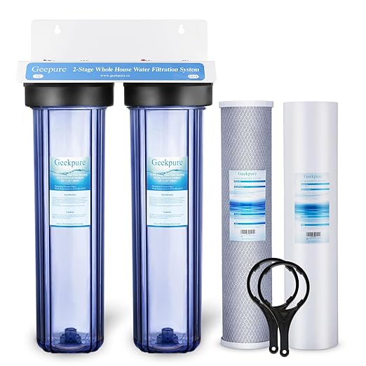 Geekpure 2 Stage Whole House Water Filter System with 20-Inch Big Clear Filter Housing -1" NPT
