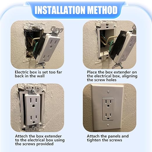 6 Pcs BE1-2 Electrical Outlet Box Extenders, Electrical Box Extender, 1 Gang Power Outlet Box Extender, Electric Box Extenders for Outlets, Single Gang Electric Outlet Box Extension with 12 Screws