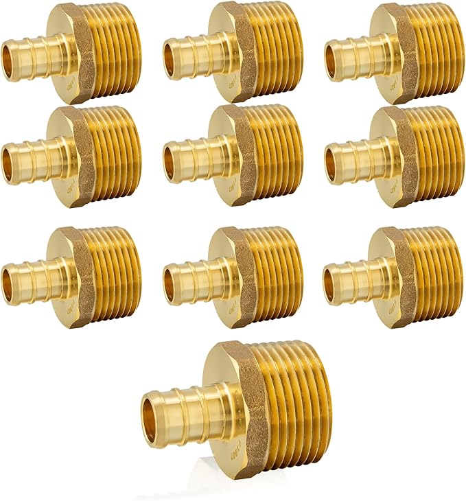 (10-Pack) PEX Fittings, Pex 1/2"x3/4" Male Threaded NPT Adapter, Brass Crimp Fittings, for PEX Tubing Pipe Plumbing, ASTM F1807