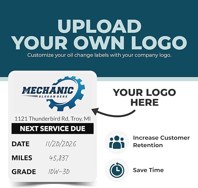 Oil Change Stickers with Your Logo and Text - Personalized Oil Change Service Labels for Your Windshield (15-5000 Stickers)