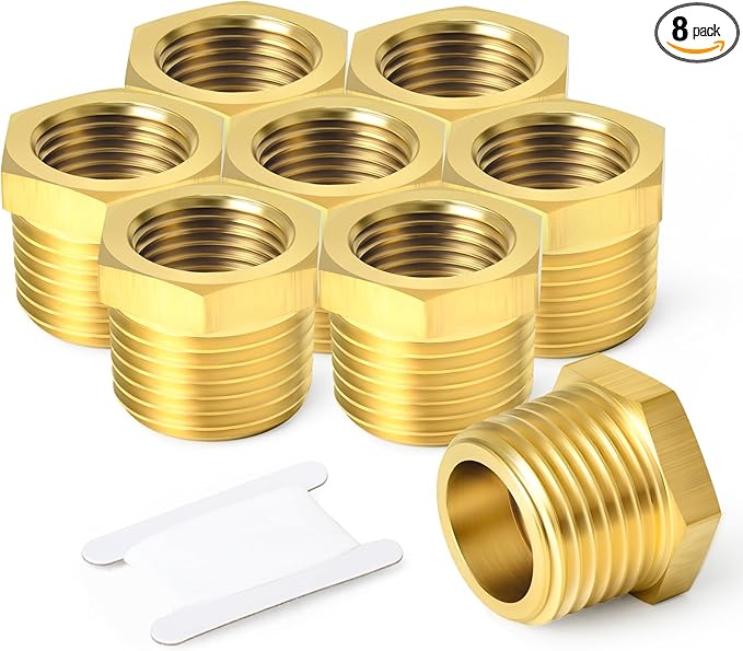 TAISHER 8PCS Brass Reducer Hex Bushing Threaded Pipe Fitting 3/4" NPT Male x 1/2" NPT Female Adapter