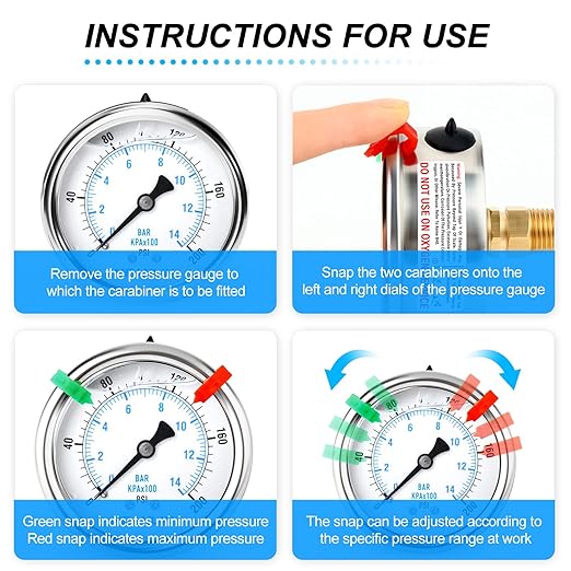 MEANLIN MEASURE 0~200Psi Liquid Filled Pressure Gauge 1/4" NPT 2.5" FACE DIAL Stainless Steel Glycerin Filled WOG Water Oil Air Back Mount (with 2PCS Snaps)