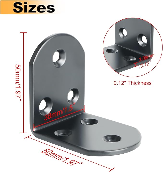 Alise 4Pcs Stainless Steel L Brackets for Shelves Black, Small Floating Shelf Brackets, 90 Degree Right Angle Bracket, Heavy Duty Metal L Bracket Corner Brackets for Wood Furniture (1.97X1.97 in)
